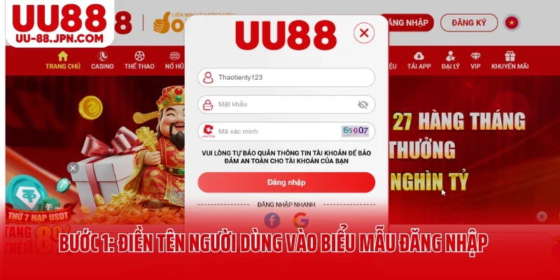 Đăng Nhập UU88 Chuẩn Xác Chỉ 3 Bước, Thuận Lợi Từ Bước Đầu 2 Bước 1: Điền tên người dùng vào biểu mẫu đăng nhập UU88