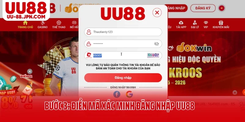 Bước 3: Điền mã xác minh đăng nhập UU88 Bước 3: Điền mã xác minh đăng nhập UU88